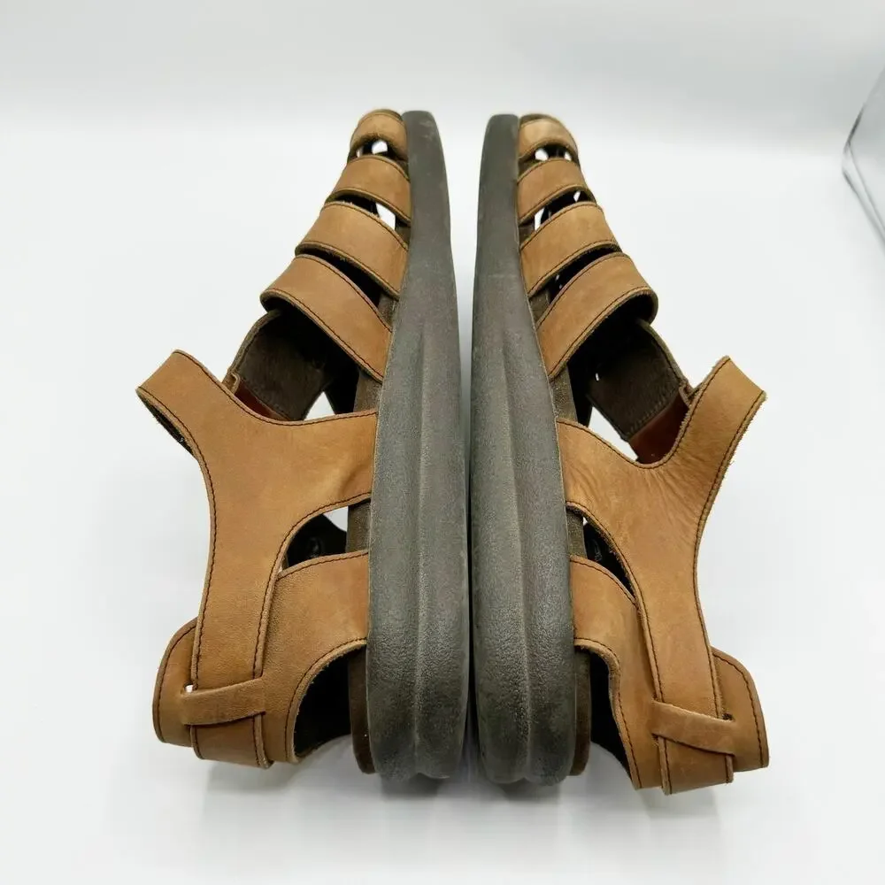 Mephisto Sam Mens 10 EU 44 Fisherman Sandals Nubuck Leather Brown Strap Back